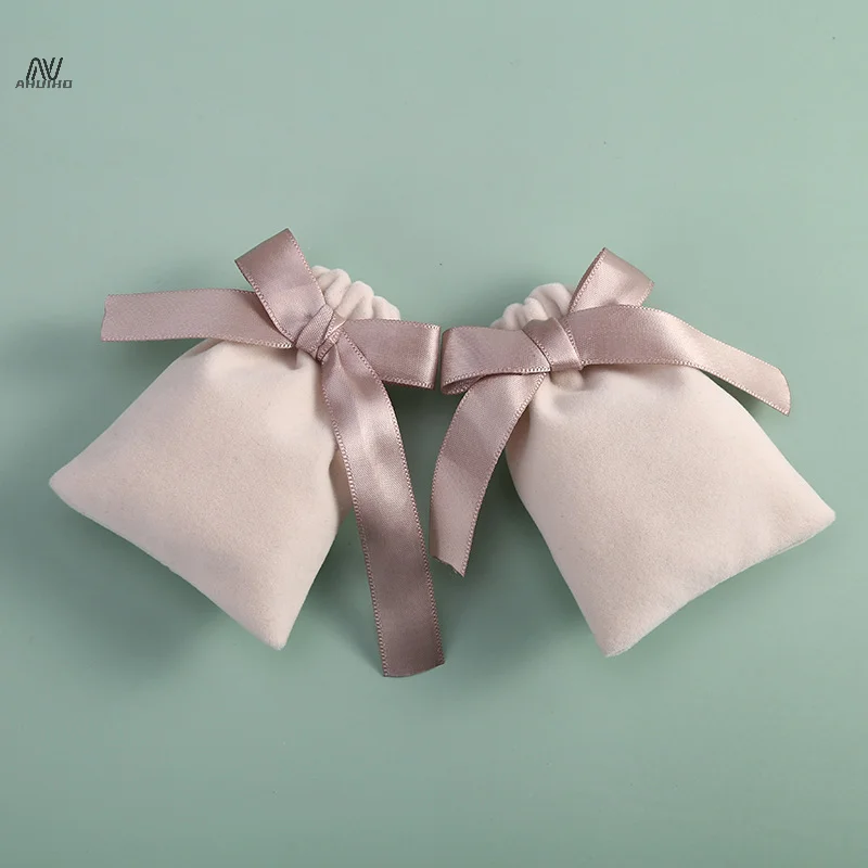 Velvet Jewelry Packaging Pouches, Small Gift Ribbon Drawstring Bag, Colar Pulseira e Brincos Storage Bag, Simples Cor Sólida
