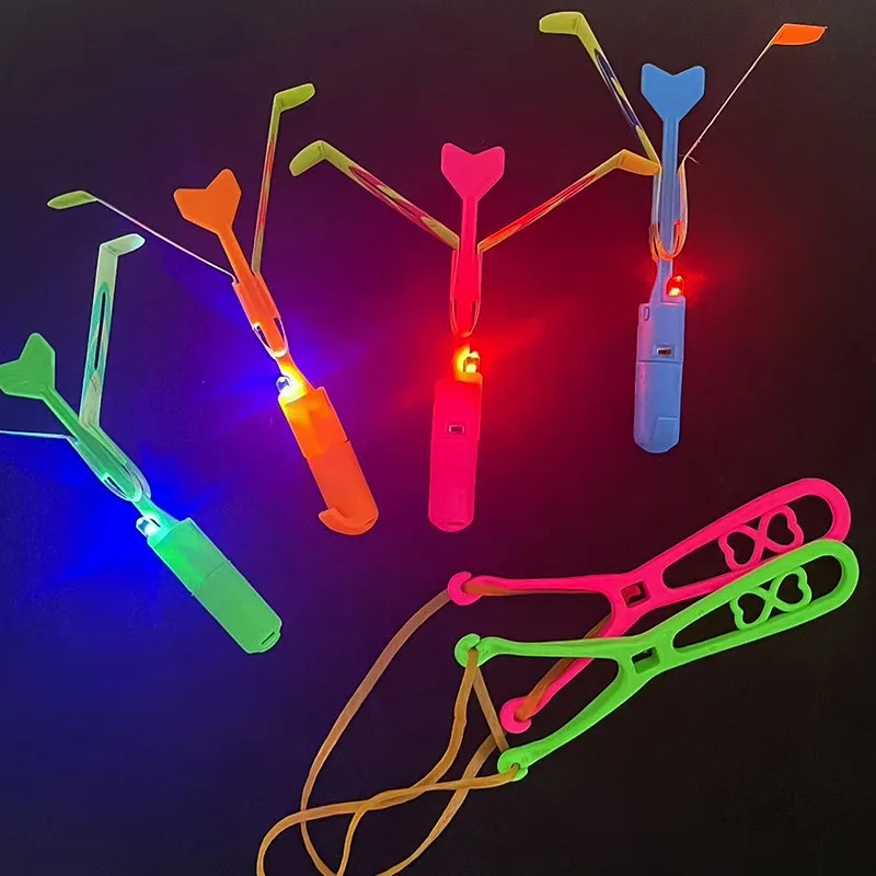 LED Slingshot Flying Copters Light-Up Arrow Rocket Toys, Outdoor Party Favors Glow in The Dark Helicopters for Kids