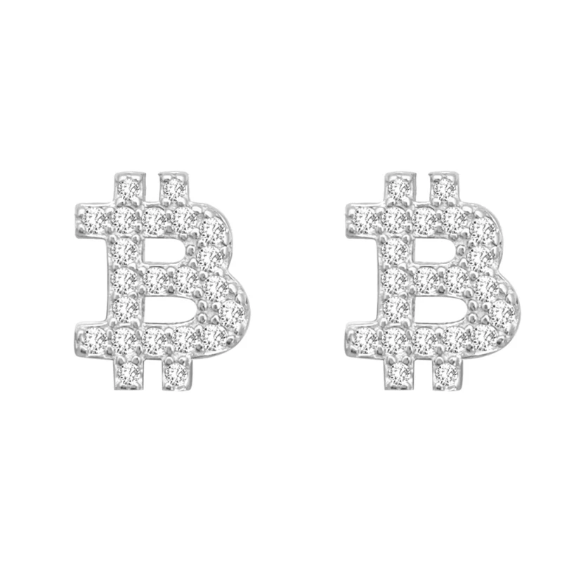 Hiphop Iced Moissanite Bitcoin Stud Earrings Women Men D Color Moissanite Diamond Coin Ear Studs 925 Sterling Silver Wholesale