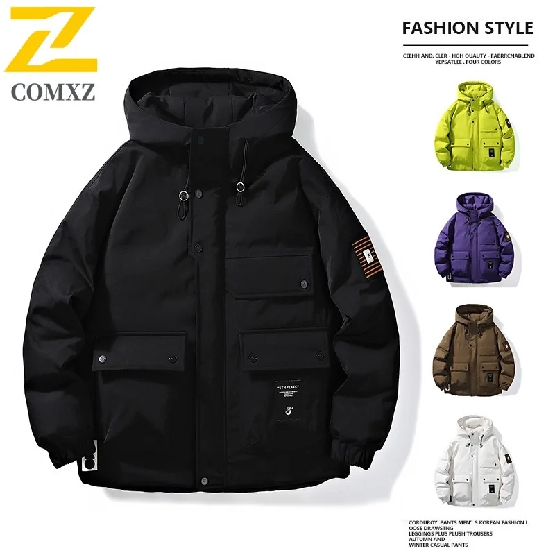 COMXZ Men Parker Coat Versatile Outdoor Ski Travel Windproof Waterproof Climbing Padded Jacket Warm Street Cycling Winter Jacket