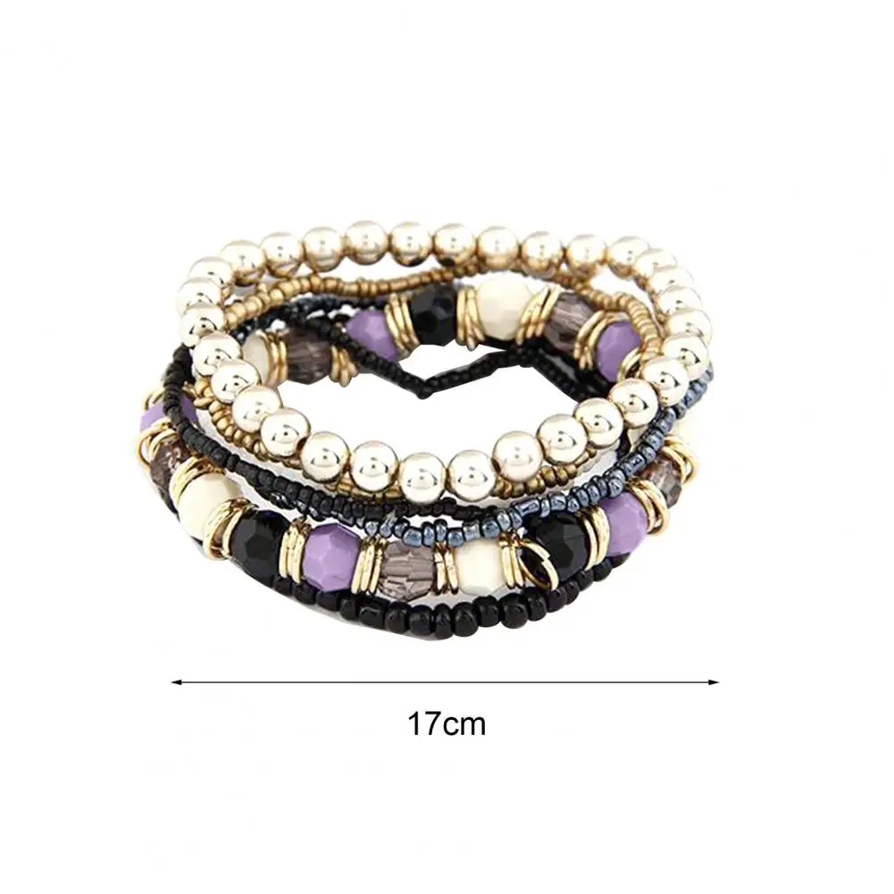 7Pcs/Set Women Boho Bracelets Bohemian Mix Style Multilayer Elastic Beaded Bracelets for Banquet Party Boho Jewelry Accessories