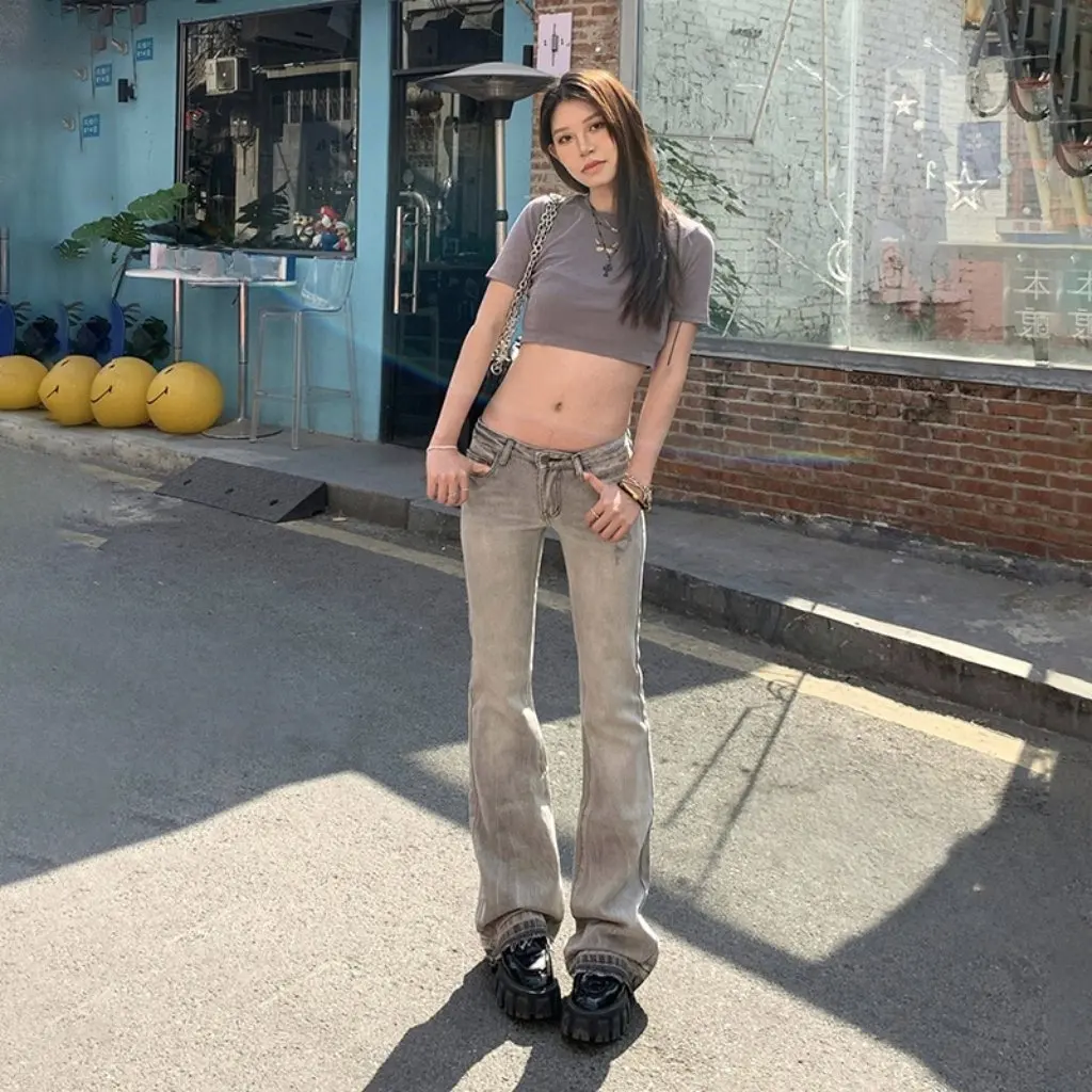 

Women's Vintage Washed Low Waist Micro-Laptop Jeans Spring Summer New Embroidered Sweet Cool Spice Girl Style