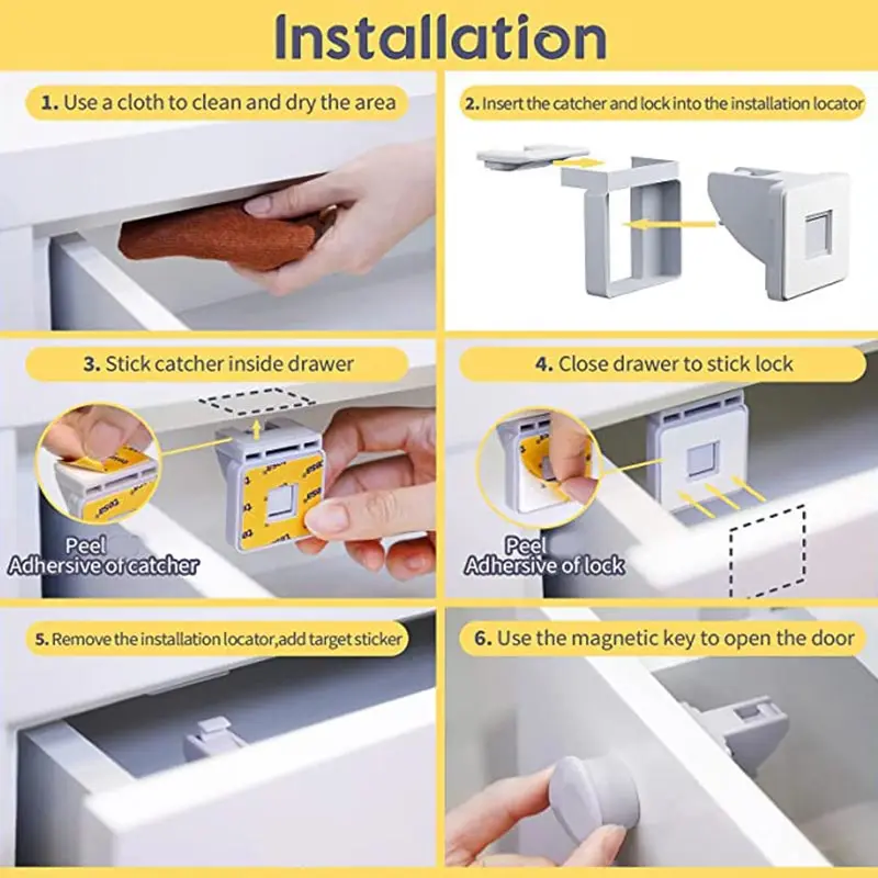 5pcs Magnetic Child Lock Baby Safety Lock Drawer and Cabinet Door Invisible lock Magnetic distance 4cm/1.57inch