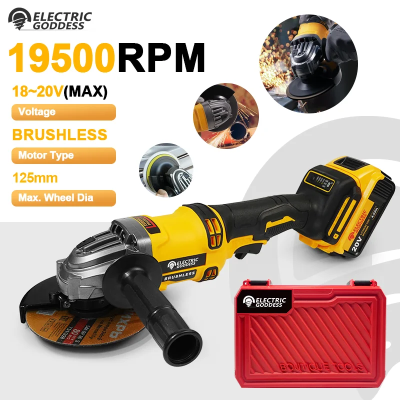 

Electric Goddess 125MM 3Gears Brushless Electric Angle Grinder Rechargeable Polishing Cutting Power Tool For Dewalt 20V Battery