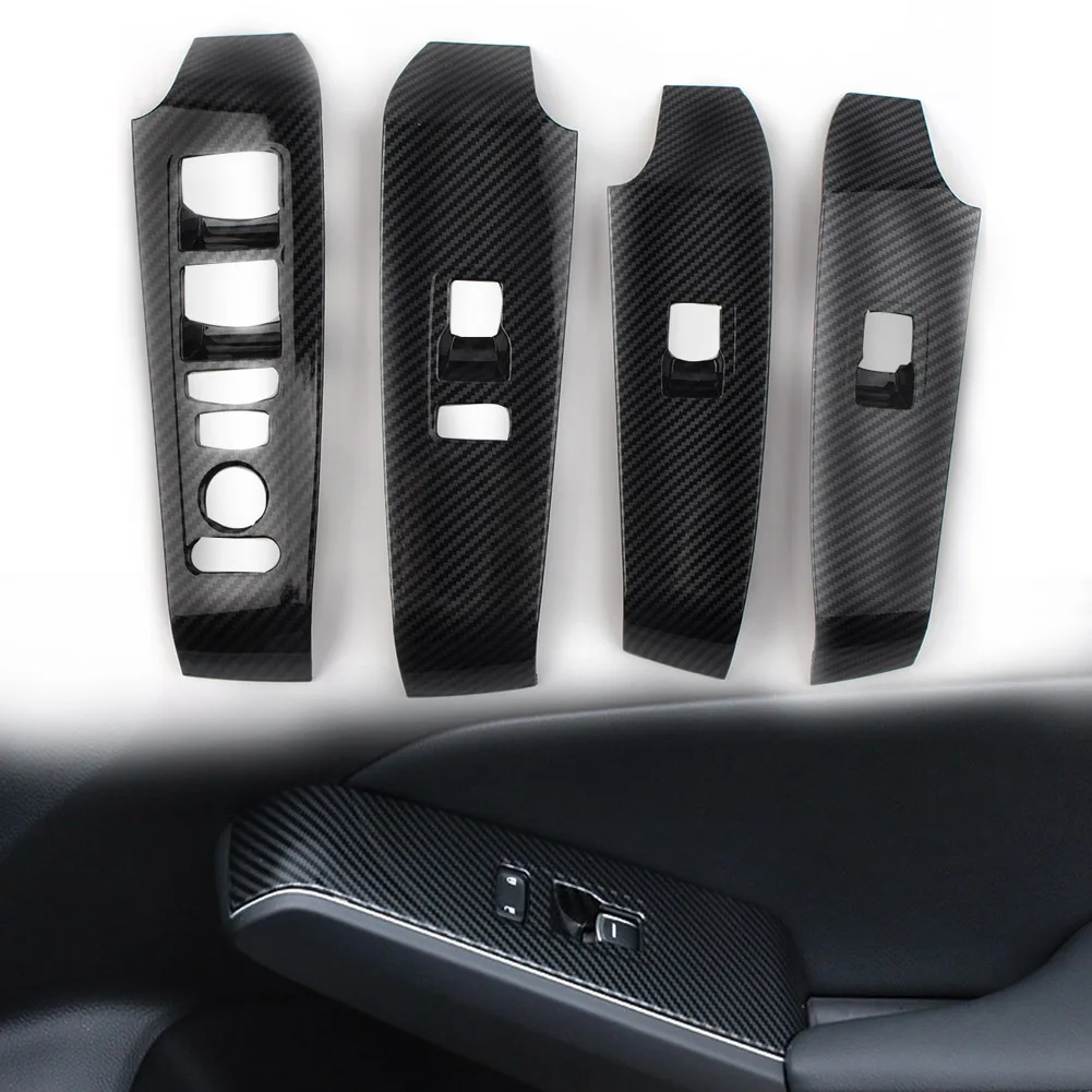 4Pcs Carbon Fiber Car Window Lift Panel Cover Decorative Trim For Honda 11th Civic 2022 2023 LHD Only