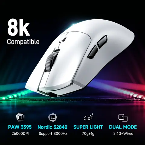 RAWM MH01 Wireless Lightweight Gaming Mouse, 8K Polling Rate, PAW3395