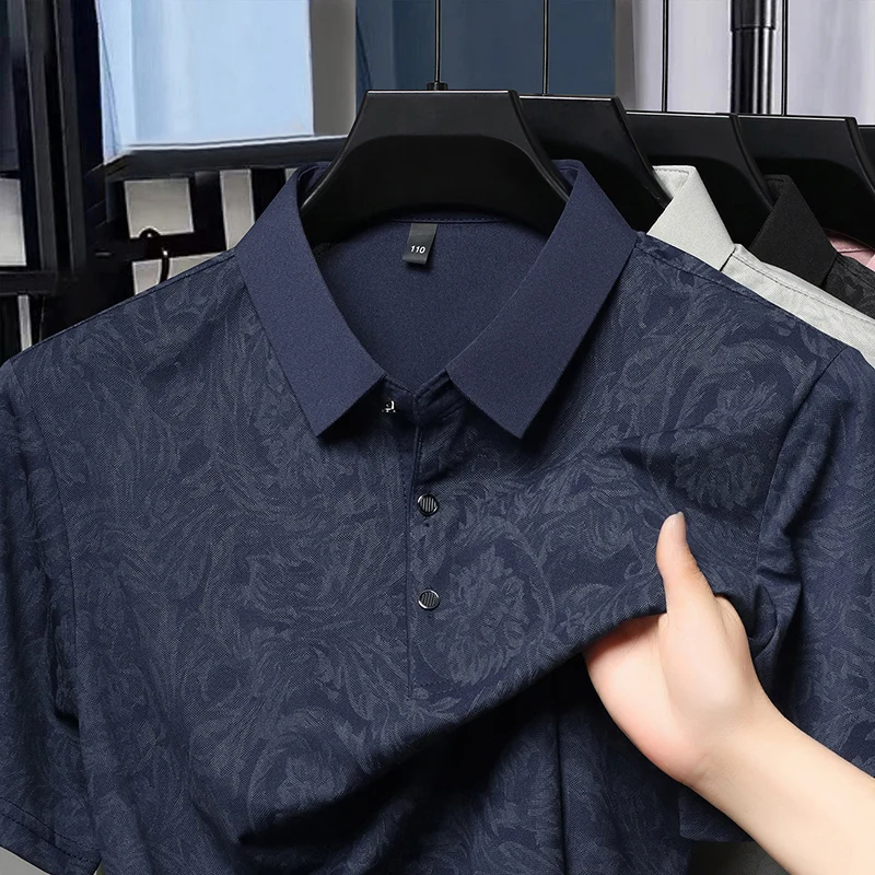 

2025 short sleeved collar printed T-shirt summer casual business style polo shirt
