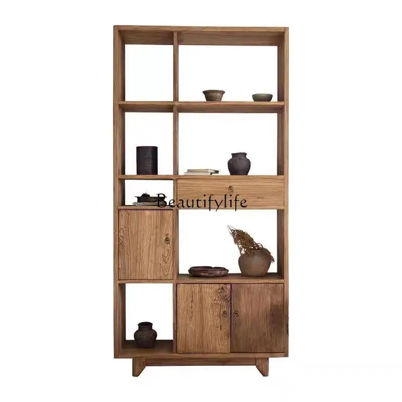 

Solid wood Bogu shelf Elm bookshelf Bookcase Tea room storage
