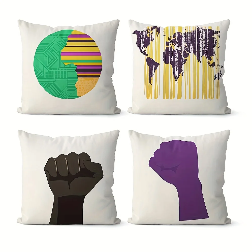 4pcs Powerful symbol Single-sided printing Short plush Suitable for living rooms bedrooms sofas (excluding pillow cores)