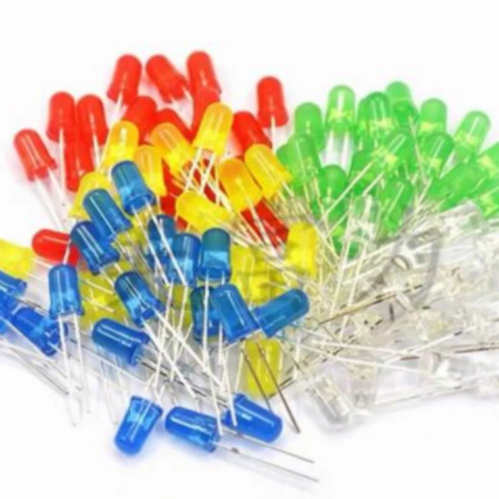 5kind X20pcs=100pcs 5mm LED Light Assorted Kit DIY LEDs Set White Yellow Red Green Blue 5kinds X 20pcs