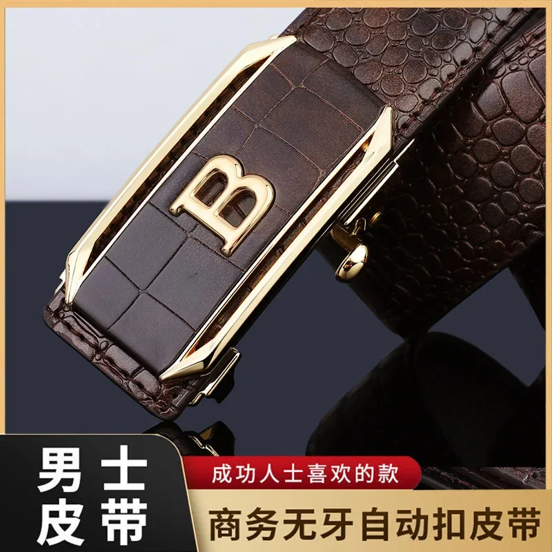 Popular Men's Crocodile Pattern Belt, High-end Atmospheric Style Leather Automatic Buckle Belt