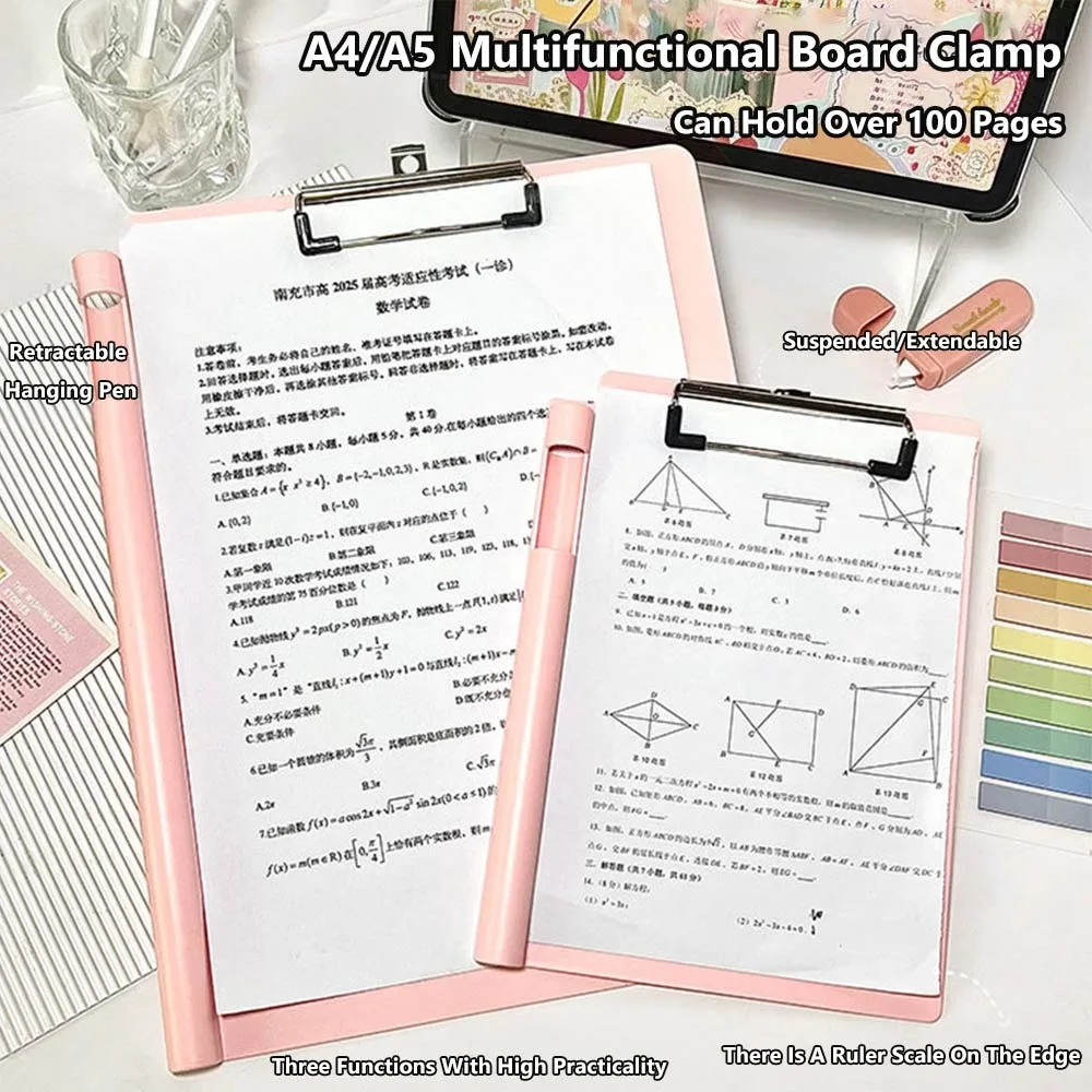 

Durable A4/A5 File Folder with Pen Insert Hangable Storage Clipboard Morandi Color Document Clip Folder School Office