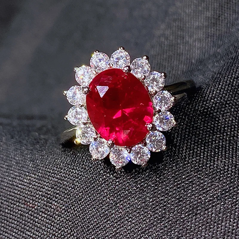 European and American style retro color treasure style noble princess S925 silver ring main stone 8 * 10 women's ring