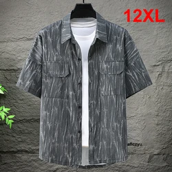 Summer Short Sleeve Shirts Men Plus Size 10XL 12XL Fashion Casual Cotton Shirts Male Big Size 12XL Aflczyu Summer Cargo Shirts