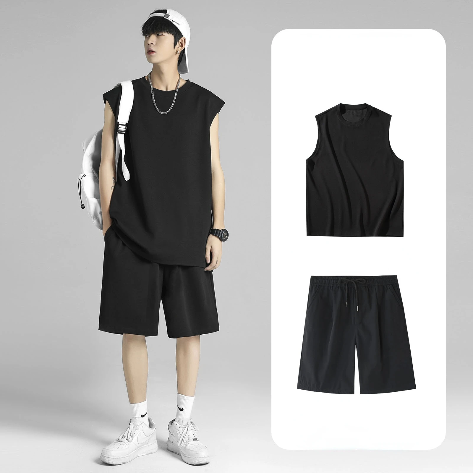 

2023 New 2 Piece Men Shorts Set Summer Solid Color Tops Male Fashion Clothing Korean Style Japan Chic Loose Fit Sweatsuit U03