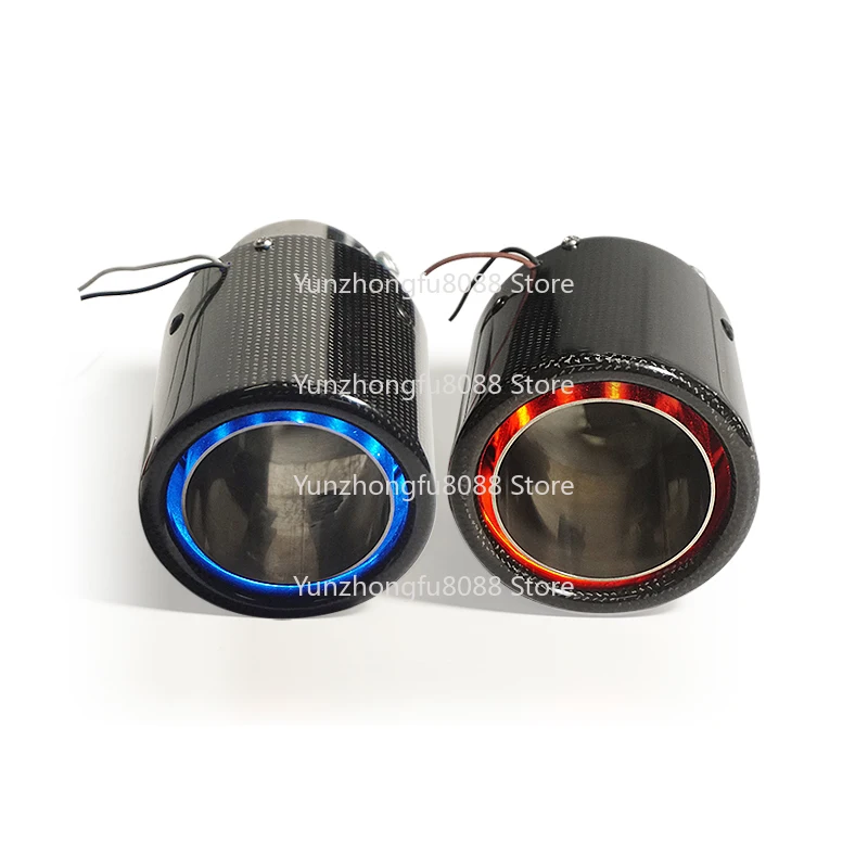 1PC Carbon Fiber Car Exhaust Tip Universal LED Tail Pipe for Automotive Modification Red/Blue