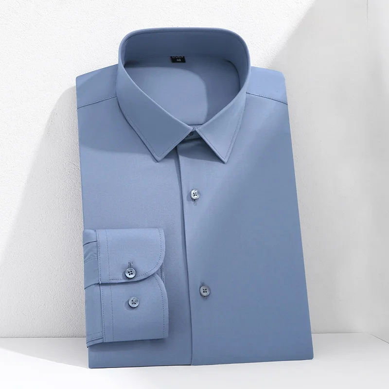 

Новые мужские рубашки против морщин, классические рубашки с длинными рукавами для мужчин, приталенная Camisa, деловая блузка, белая рубашка S-5XL 6XL