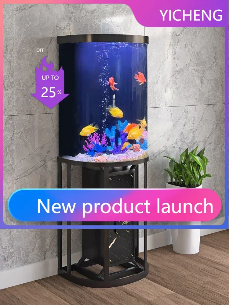 

ecological living room fish tank small water-free creative cylindrical goldfish tank floor