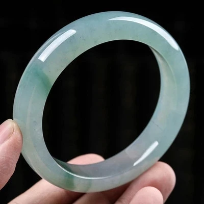 Natural Burmese Jade 54-62mm Light Blue Two-Tone Bracelet Elegant Princess Woman Jewelry