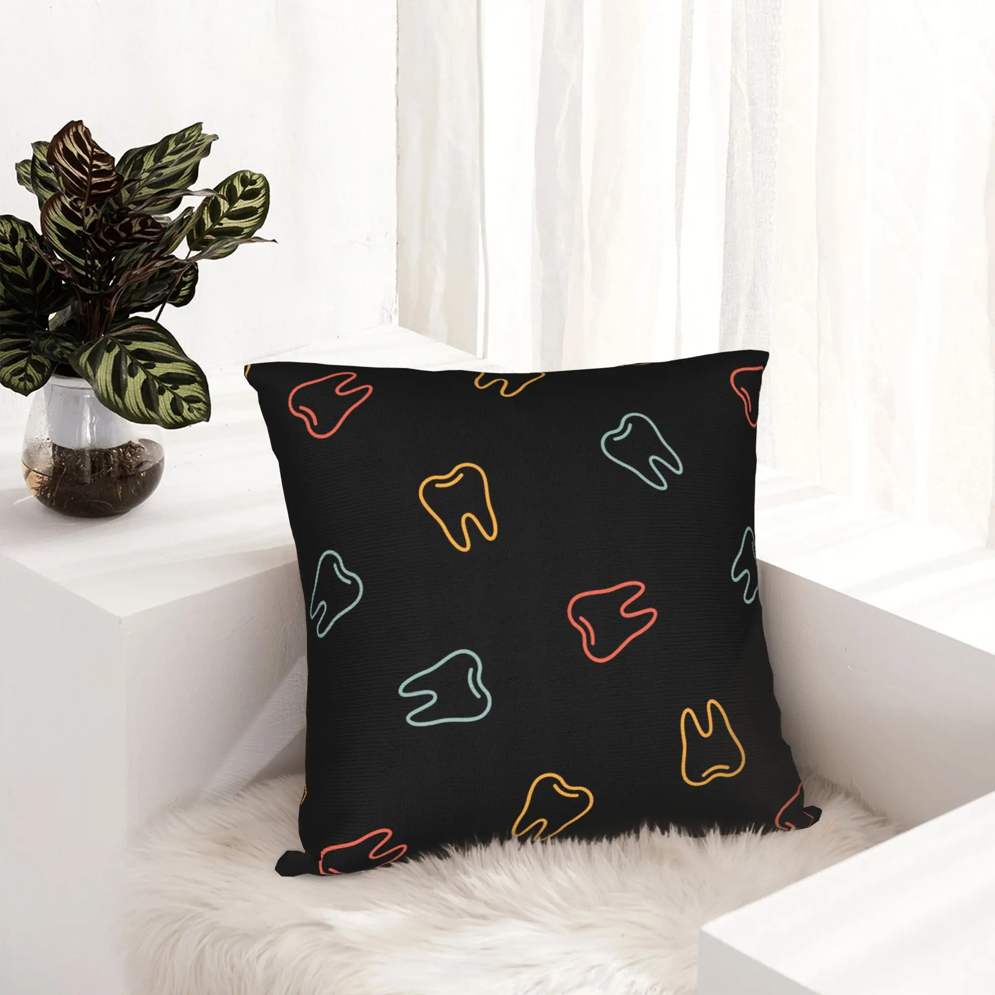 Nordic Tooth Party Black Cushion Cover Polyester  Pillow Case Decoration