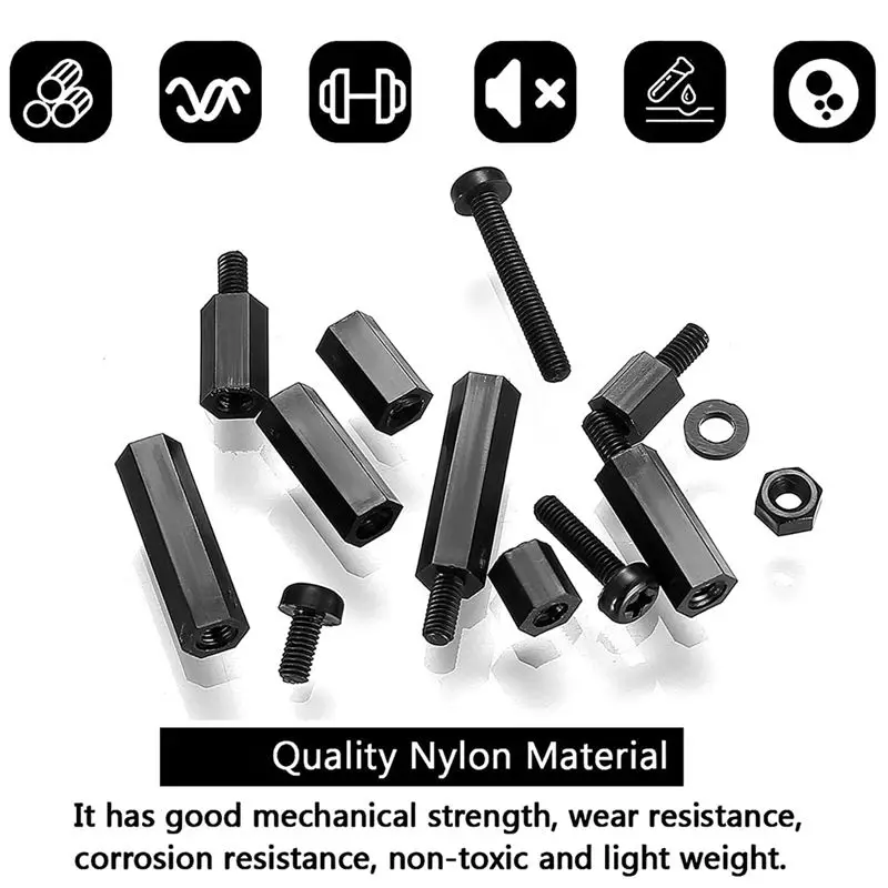 DT17 260 Pcs M3 Nylon Hex Spacer Standoffs Screws Nuts Kit, Motherboard Standoff Pillar for PCB
