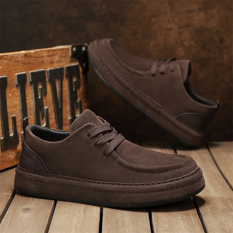 

Men's Shoes Suede Leather Casual Shoes Fashion Lace Up Sneakers Comfortable Man Walking Shoe Loafers Outdoor Platform Work Shoes