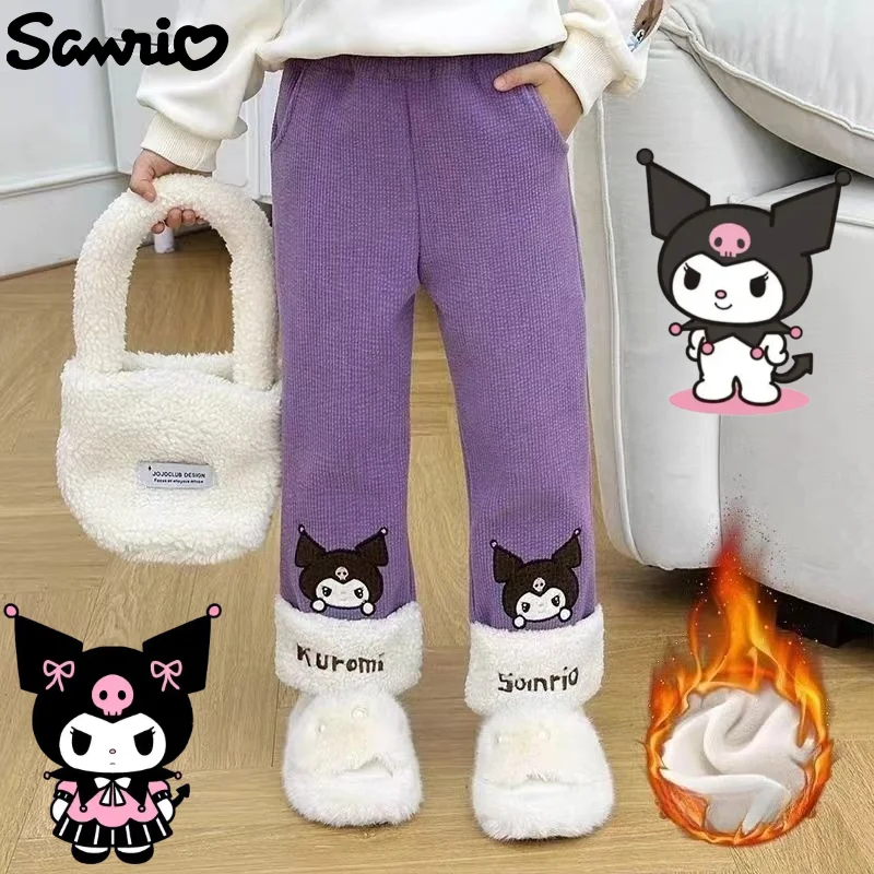 

Милые Sanrio Kuromi для девочек, новые милые креативные повседневные модные утолщенные теплые, мягкие, приятные для кожи брюки со средней посадкой