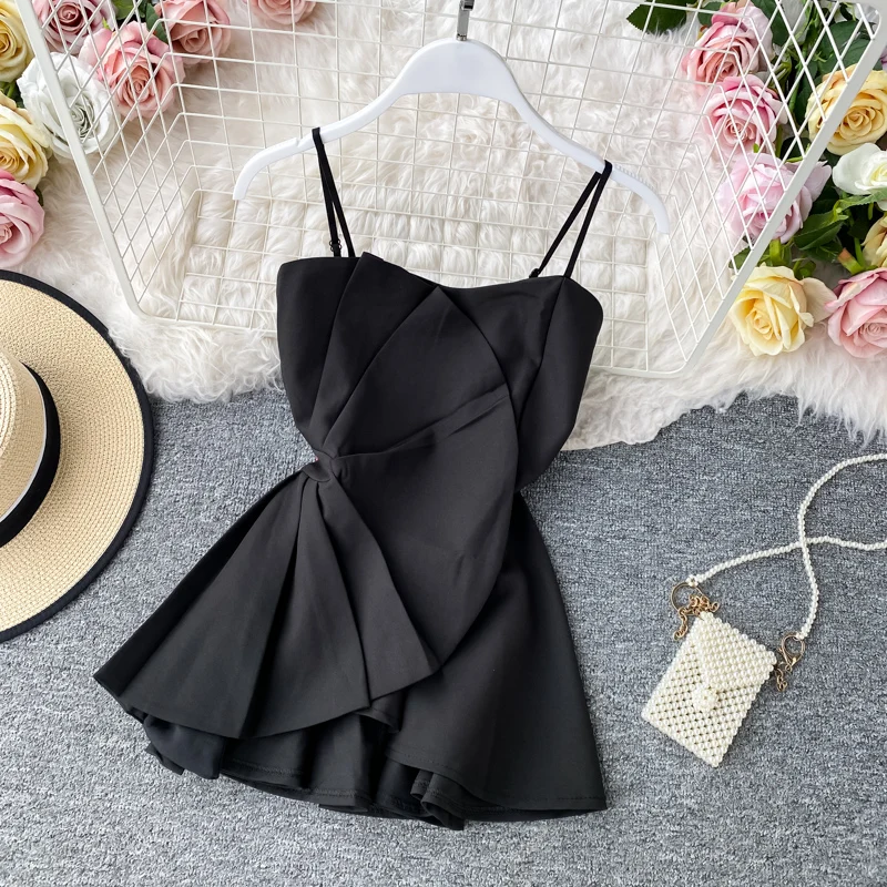 Women Chic sweet flounce  Asymmetrical  Camis Korean fashion Elegant Tank Top Slim  Sexy Crop  Tops Summer Women corset bustier