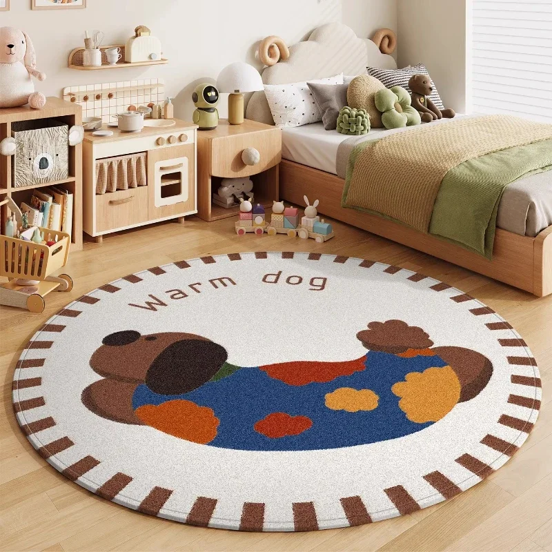 Cartoon Style Bedroom Decor Round Carpet Fluffy Soft Children Floor Mat Animal Patterns Carpets for Living Room Thick Plush Rug
