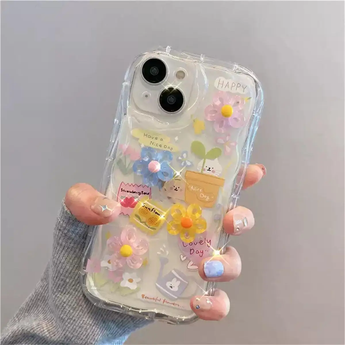 케이스 Xiaomi POCO X5 X3 X6 Pro X4 NFC F3 F4 X4 GT M6 M3 M4 Pro MI 11 Lite 5G NE 12T 12 Lite 커버 귀여운 3D 토끼 꽃 클리어