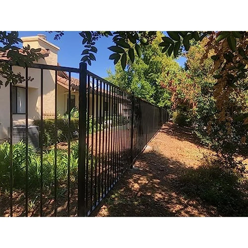 XCEL Fence® Black Steel Anti Rust Fence Panel Flat Top/Flat Bottom 4FT H x 6.5FT W Easy Installation for Residential