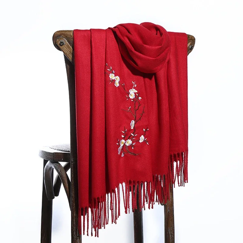 

20 цветов, женские однотонные клубные шали с вышивкой, осень-зима 2023, новые женские пашмины, кашемировый шарф с утолщенной окантовкой, шарф большого размера