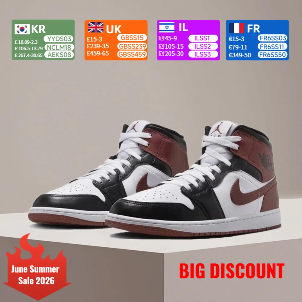 Nike Air Jordan 1 Zapatos de baloncesto retro duraderos, cómodos, de caña media y antideslizantes para hombre - Blanco/Negro/Rojo HF3216-102
