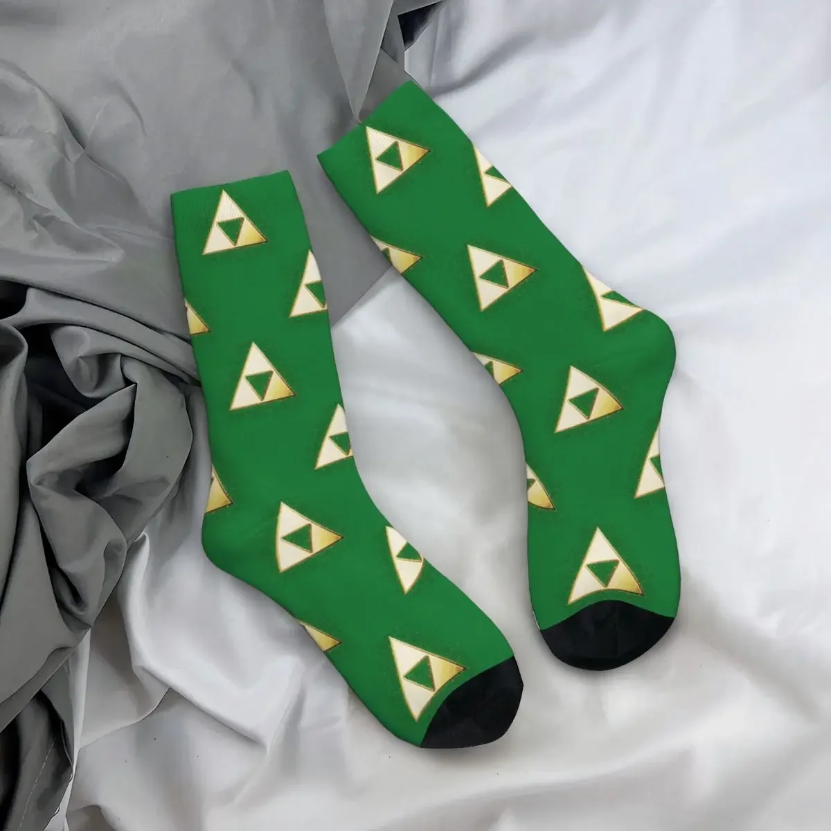 Calcetines con salpicaduras de pintura con purpurina Triforce dorada, medias Harajuku, calcetines largos para todas las estaciones, accesorios para regalo de Navidad para hombre y mujer