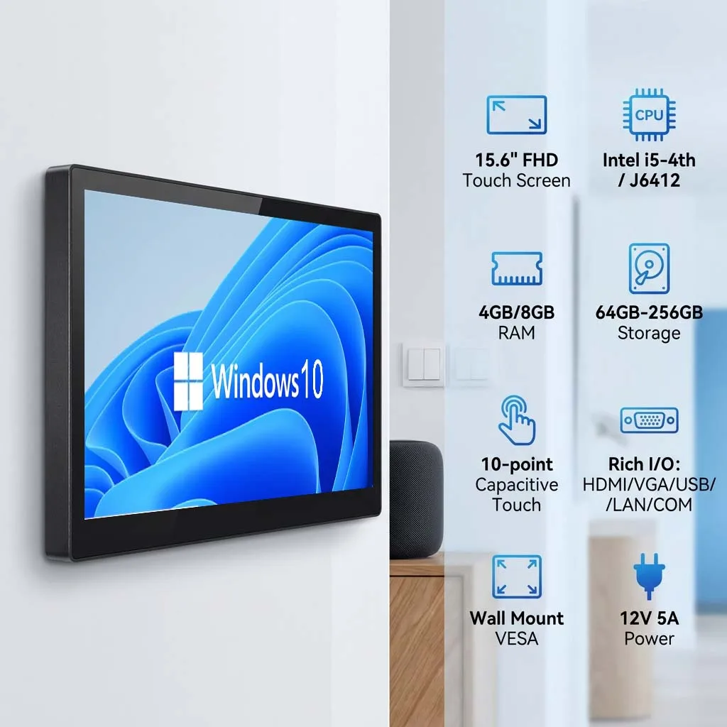 15.6 Inch Wall Mount Windows Industrial Tablet Capacitive Touch Screen Intel PC Monitor AIO Kitch Display Advertising Player