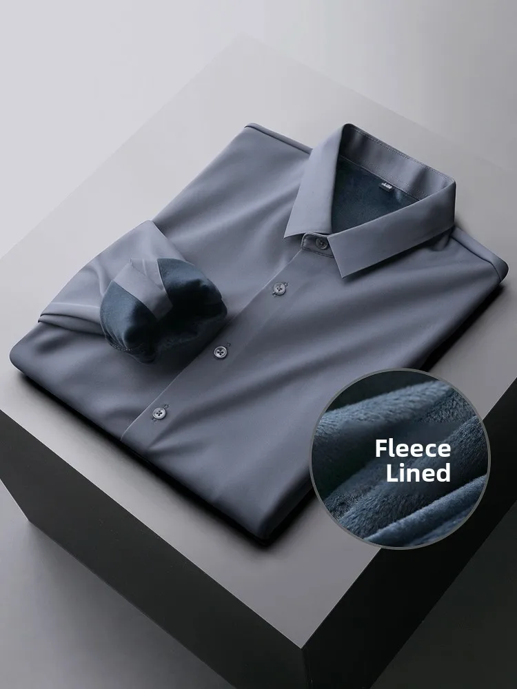

Мужская теплая рубашка с длинным рукавом на флисовой подкладке, не требующая глажки, для делового и повседневного стиля, осенне-зимняя, модная
