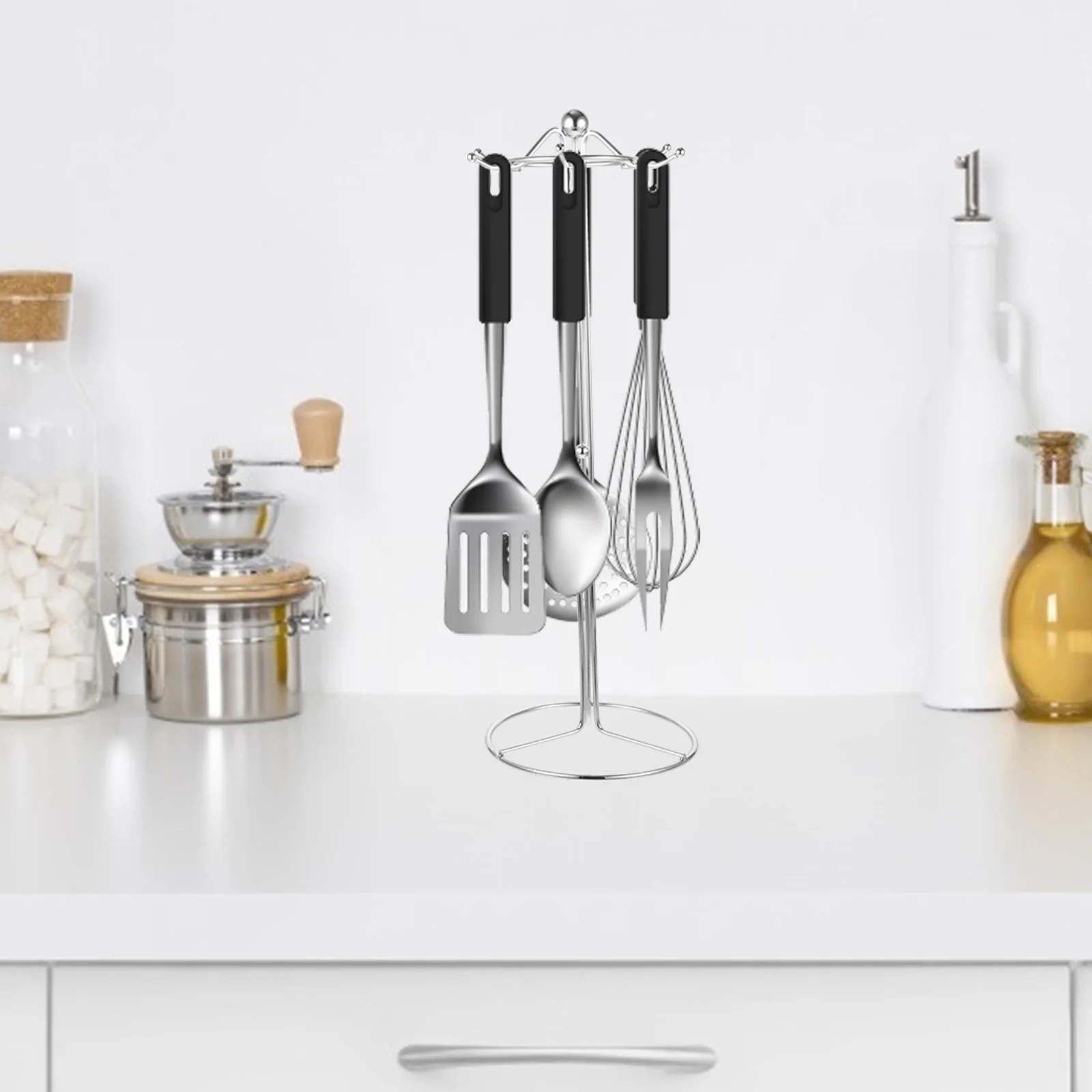 رف أدوات المطبخ حامل ملعقة من الفولاذ المقاوم للصدأ لغمس الأطباق الجانبية مغرفة الحساء ملعقة منظم تستقيم الراحة يوميا #5