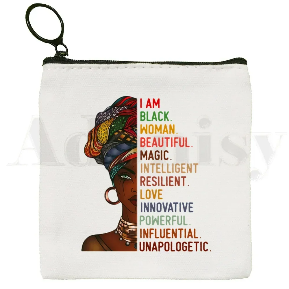 Melanin Queen Wallet Blank Canvas Pure White Cloth Bag Customized African History Month Curly Hair Small Coin Bag