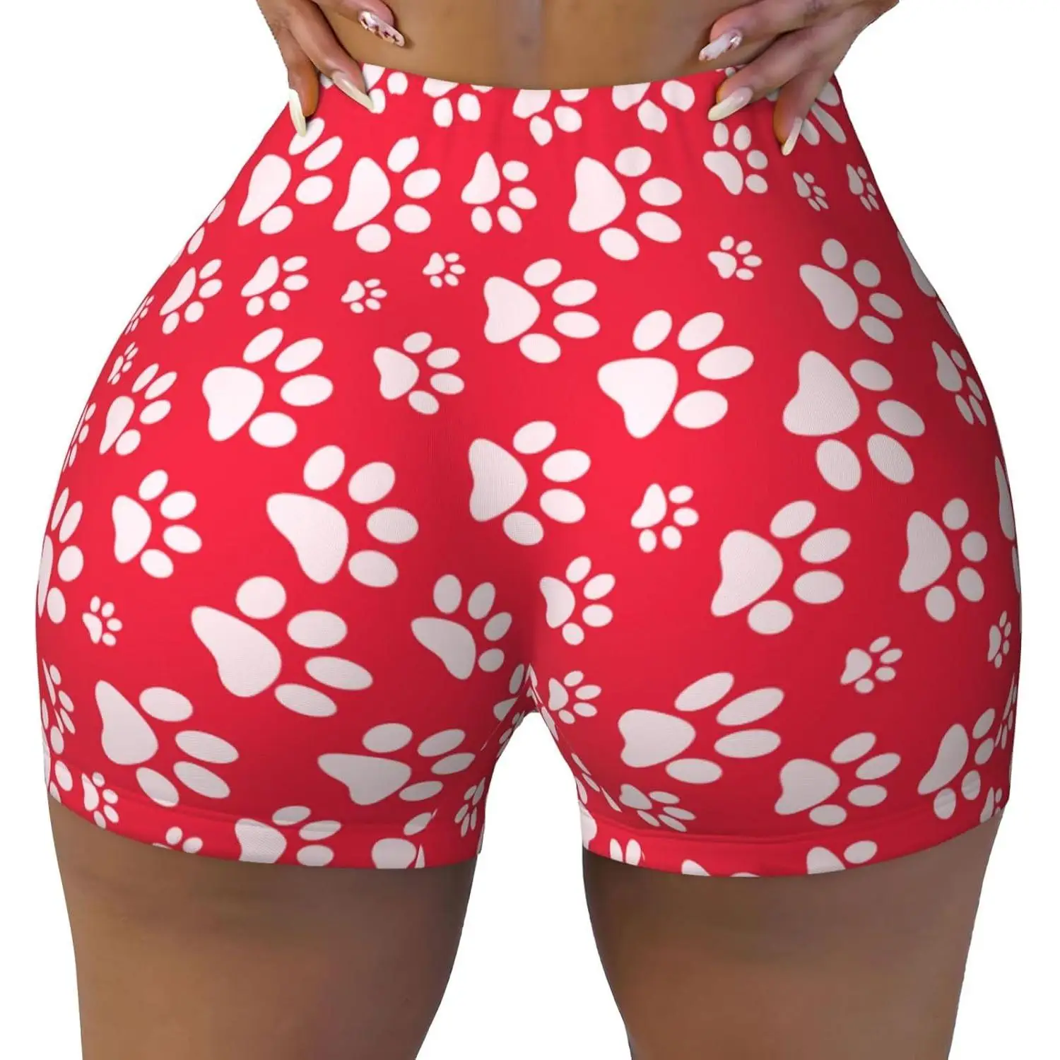 شورت يوجا نسائي عالي الخصر بنمط النمر فضي لامع، شورت رياضي للجري #1