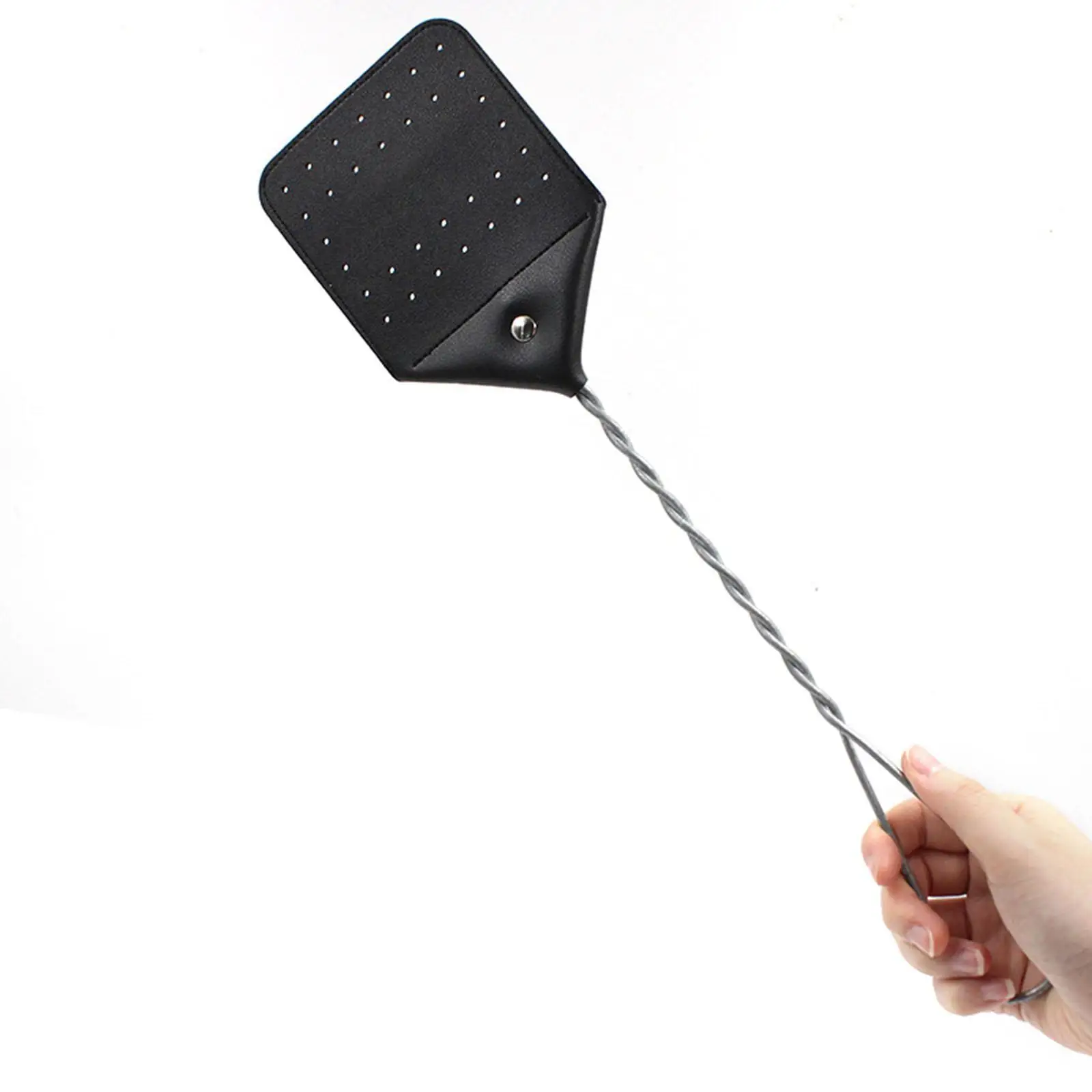 PU Leather Swatter Iron Long Handle Manual Fly Swatter for Office Household Kitchen Indoor Outdoor