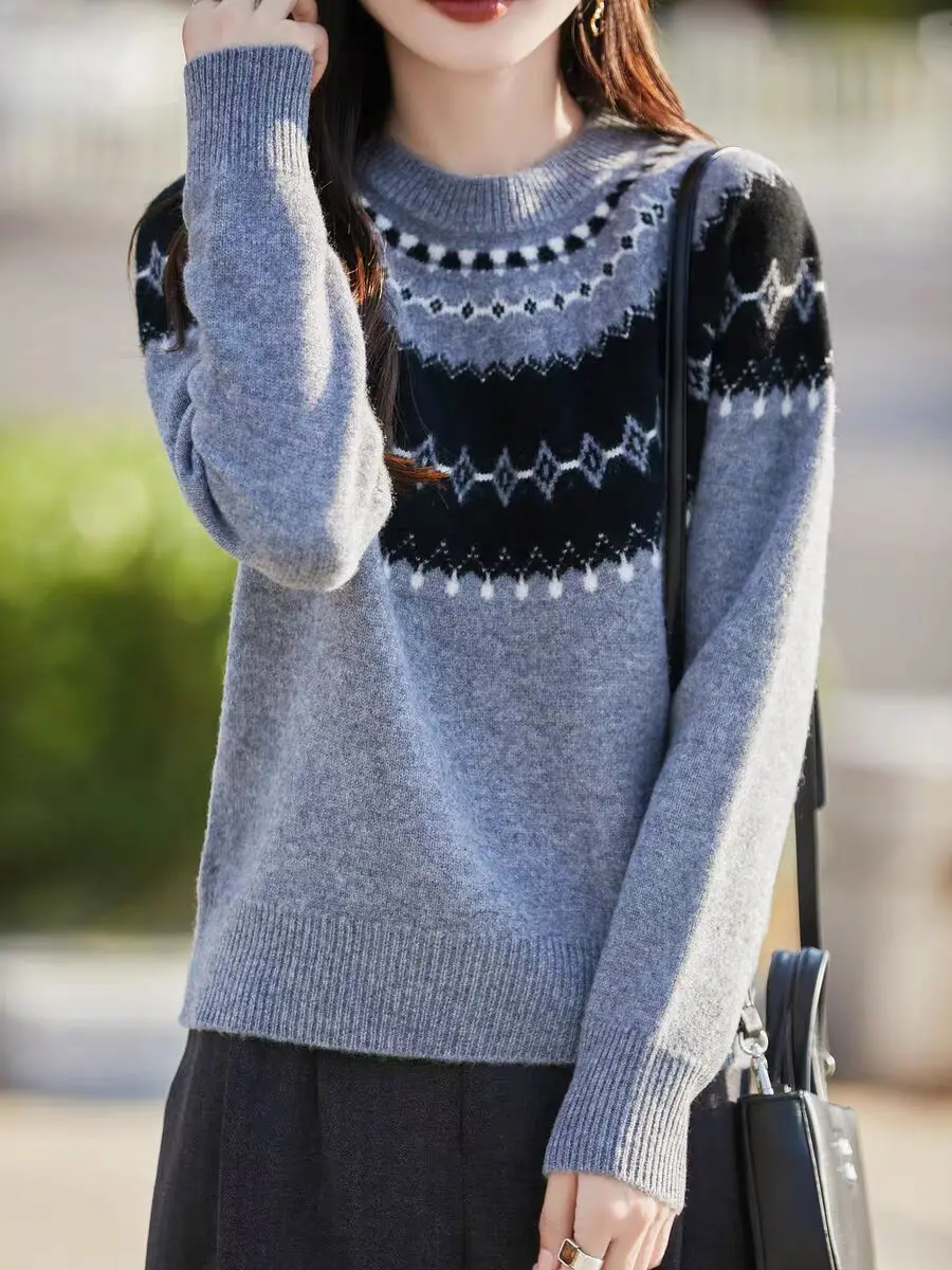 سترة محبوكة غير رسمية بأكمام طويلة بلوفرات نسائية جديدة سترة متماسكة برقبة دائرية بلوفر نسائي علوي Sueters De Mujer Q1638 #3