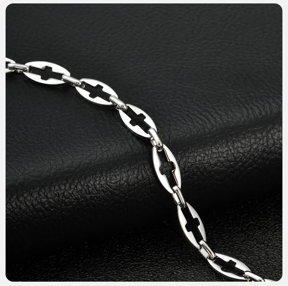 Vnox Kreuz-Ausschnitt-Kettenarmband, Edelstahl Verstellbares Gliederarmband für Männer und Jungen, Minimalistisches Silberfarbenes Schmuckgeschenk – Detail 6