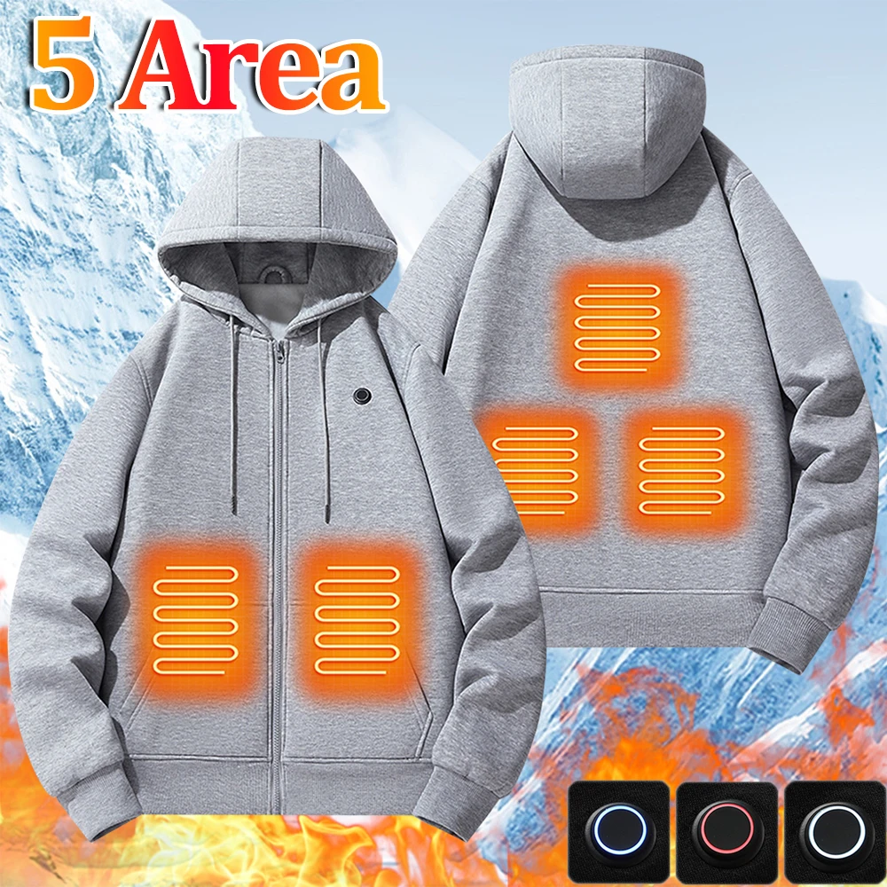 2024 Outdoor Electric USB Heating Sweaters Hoodies Men Women Winter Warm Heated Clothes 5 Area Winter Heating Casual Hoodies