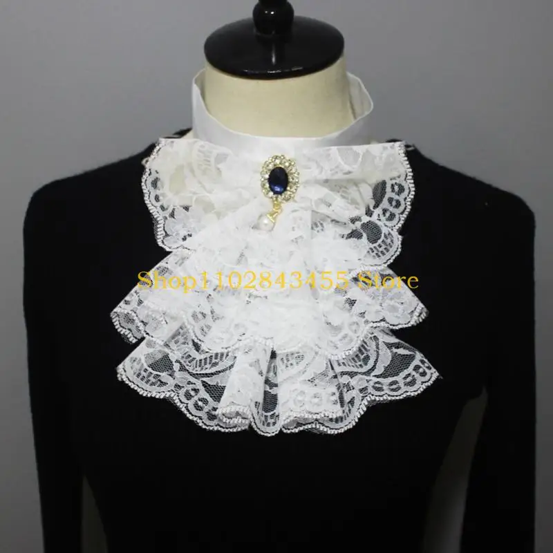 49MC Victorian Unique Lace Neck Ruff Ruffle Collar Layered Clown Neck Collar Tie Cosplay Costumes Accessories
