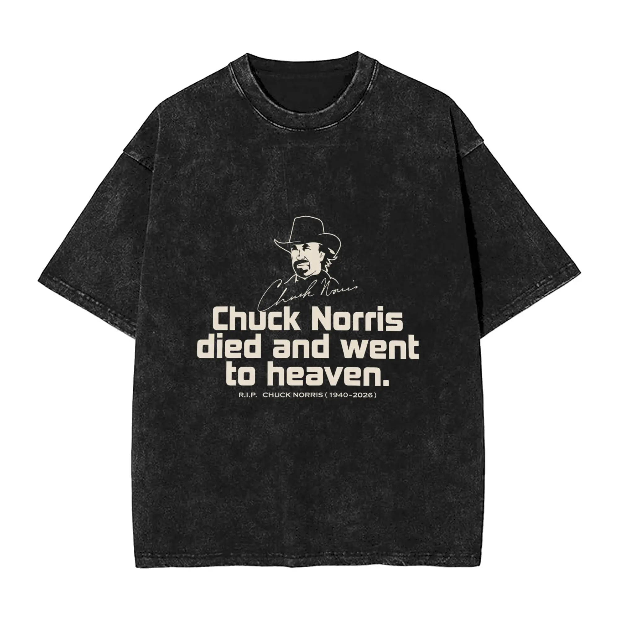 Men Women T Shirt Chuck Norris Washed T-Shirts Hipster  Beach Tees Aesthetic Print Cotton Tops Plus Size 2XL