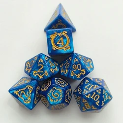 New Pattern Multi sided Dice Digital Dice Running Team Board Game AccessoriesMulti sided Sieve Game Dragon Pattern 7Dices: Blue