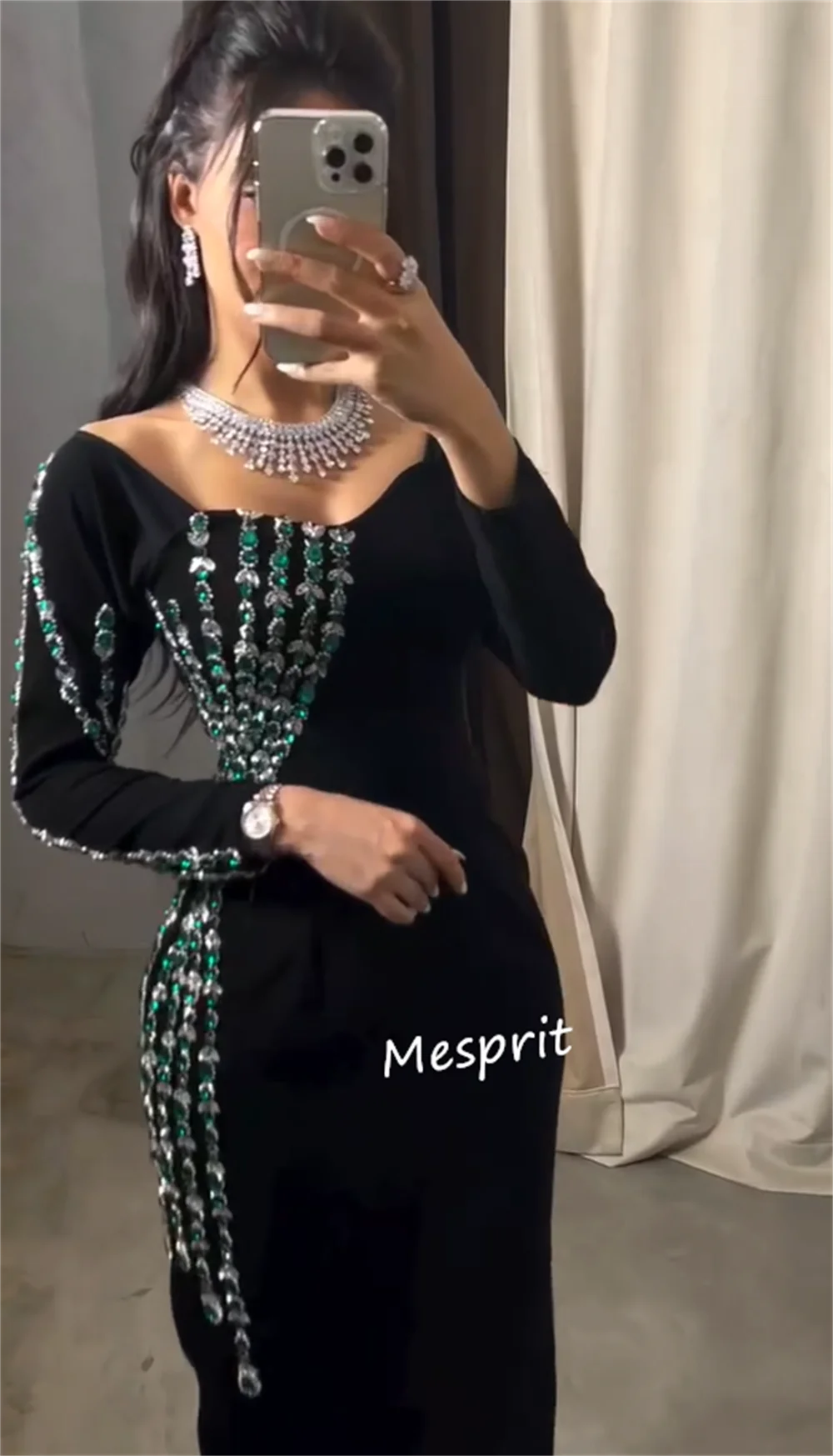 Customized Simple Jersey Rhinestone Column V-neck Midi Dresses Bespoke Occasion  Fashion