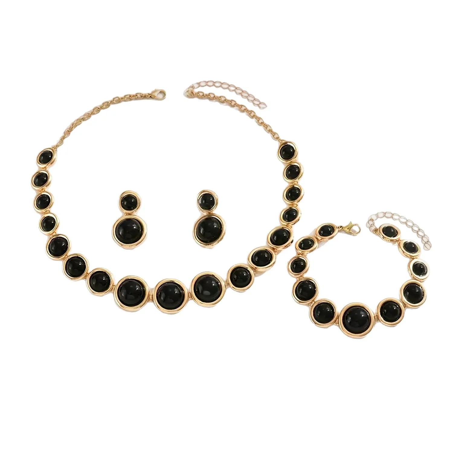 5-Piece Geometric Circle Jewelry Set for Women,Chic Stackable Bracelet Necklace Earrings Ring,Minimalist Dainty Accessories Gift