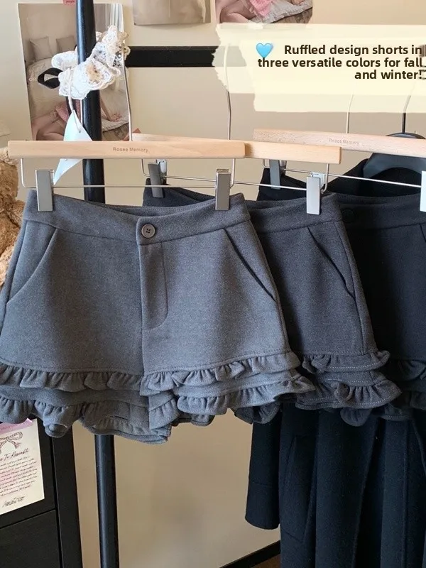 Pantalones Cortos de Cintura Alta Estilo Dulce para Mujer, Diseño con Borde Floral, Pantalones de Botín, Ropa de Abrigo para ...