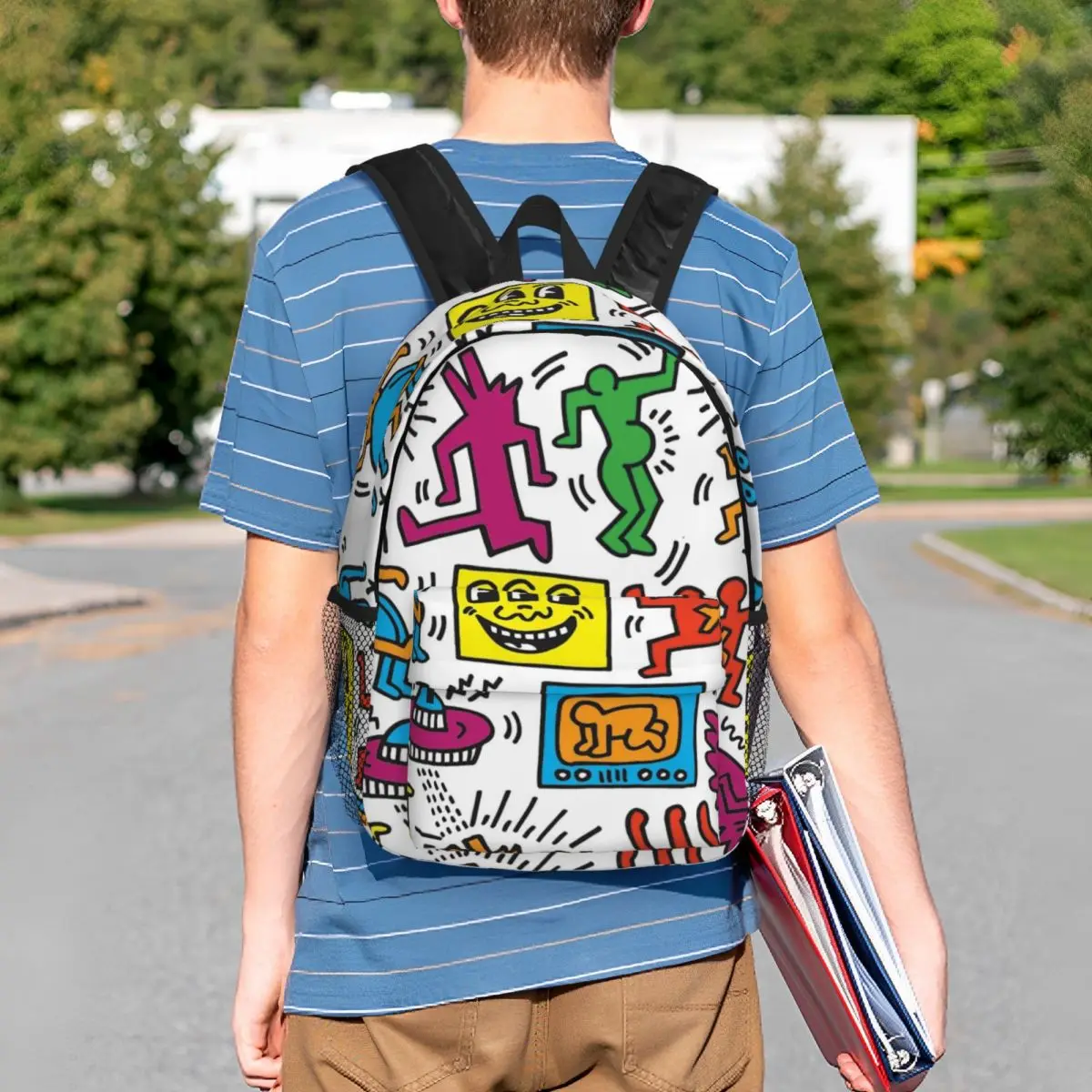 Haring-Sac à dos de voyage en polaire abstraite pour hommes et femmes, cartable d'ordinateur scolaire, sac à dos Graffiti Customs Art imprimés Student